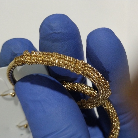 Golden Texture: Elegant Fishhook Hoop Earrings - Braided Mesh Detail Jewelry - Picture 7 of 8